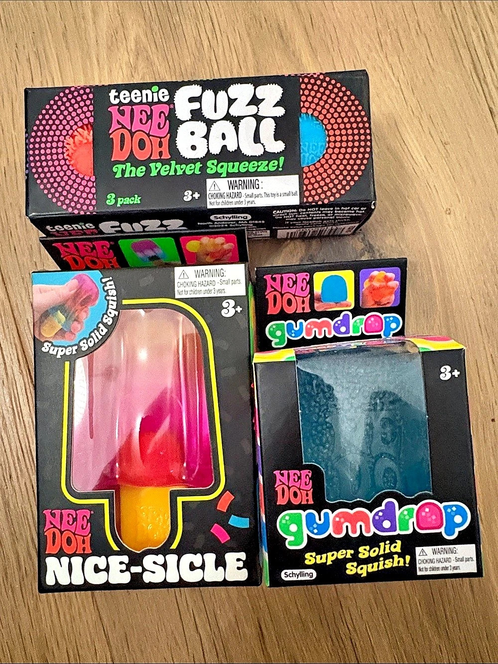 NeeDoh Fuzz Ball 3 pack, Nice-Sicle, and Nice sicle. crunchy butter. Sealed new